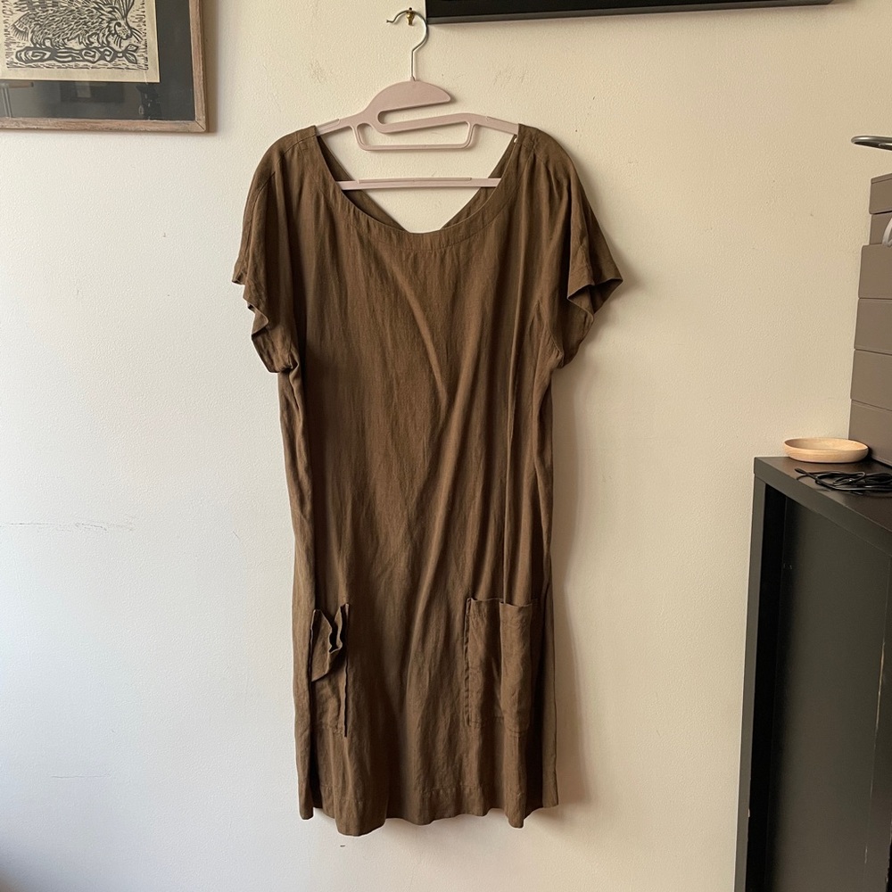 Eileen Fisher Linen Blend Olive Green Dress, EUC, Large - Picture 5 of 15